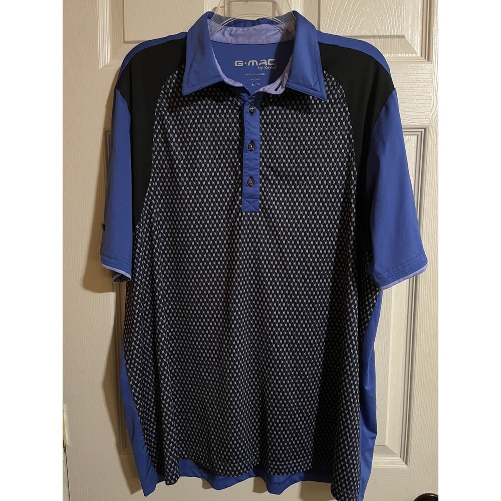 G*Mac by Kartel mens xl Golf Shirt Blue Geometric Pattern Logo polo performance